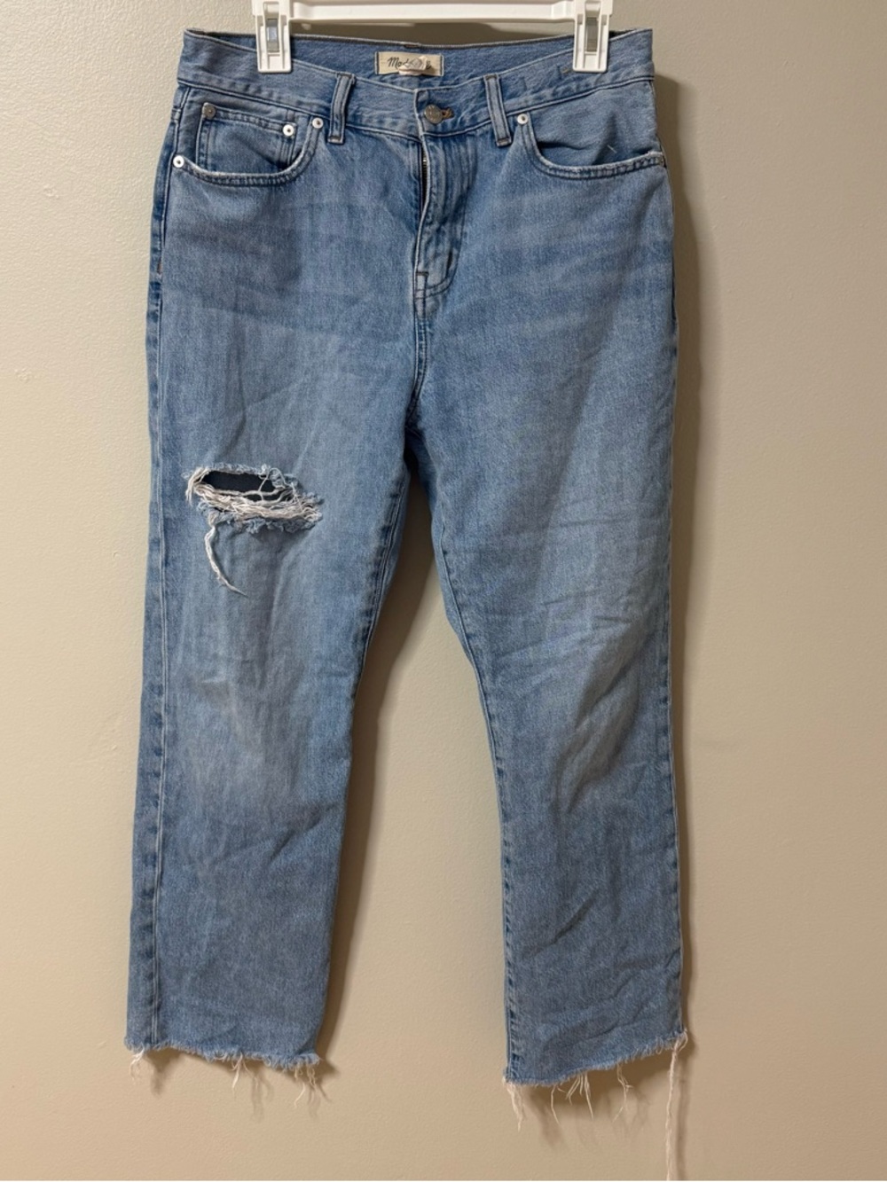 Madewell the '90s straight jean Light wash ripped 29P Raw Hem Distressed Cotton